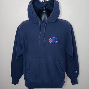 Champion Reverse Weave Adult Medium Hoodie Sweatshirt Pullover Navy Blue HVWT